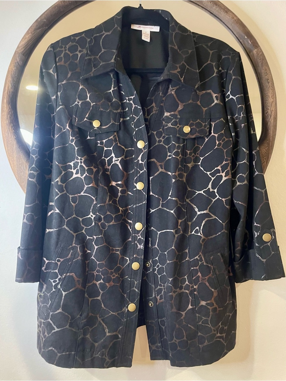 JM Collection Black & Brown Patterned Utility Jacket